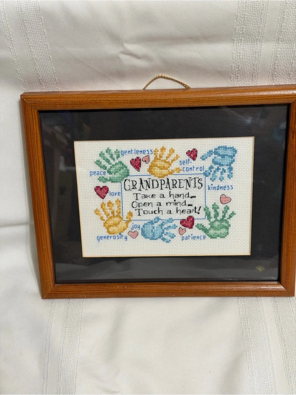 9”x11” Framed Grandparents Poem Cross Stitch Pregnancy Birth Announcement Gift